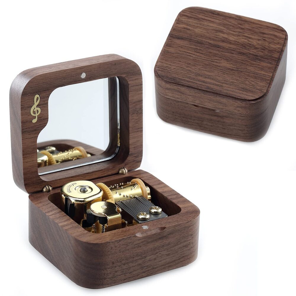 2458 Natural Solid Wood Music Box with Pause Function Gift for Birthdays